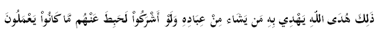 ذَلِكَ هُدَى اللّهِ يَهْدِي بِهِ مَن يَشَاء مِنْ عِبَادِهِ وَلَوْ أَشْرَكُواْ لَحَبِطَ عَنْهُم مَّا كَانُواْ يَعْمَلُونَ